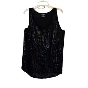 Lane Bryant Womens Tank Top Sequin Black Sleeveless Party Plus Size 14/16
